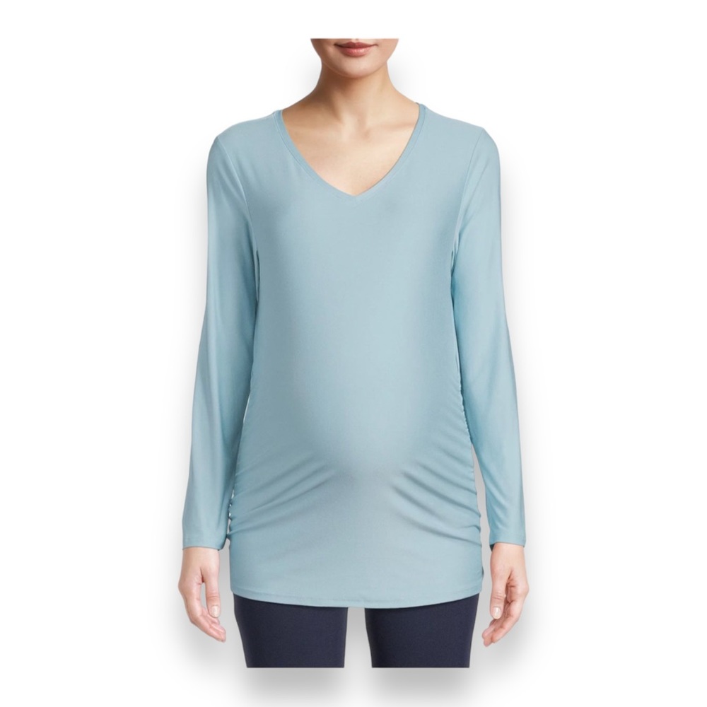 Time and Tru Maternity Women’s Long Sleeve V Neck Tee, Blue, size XXL